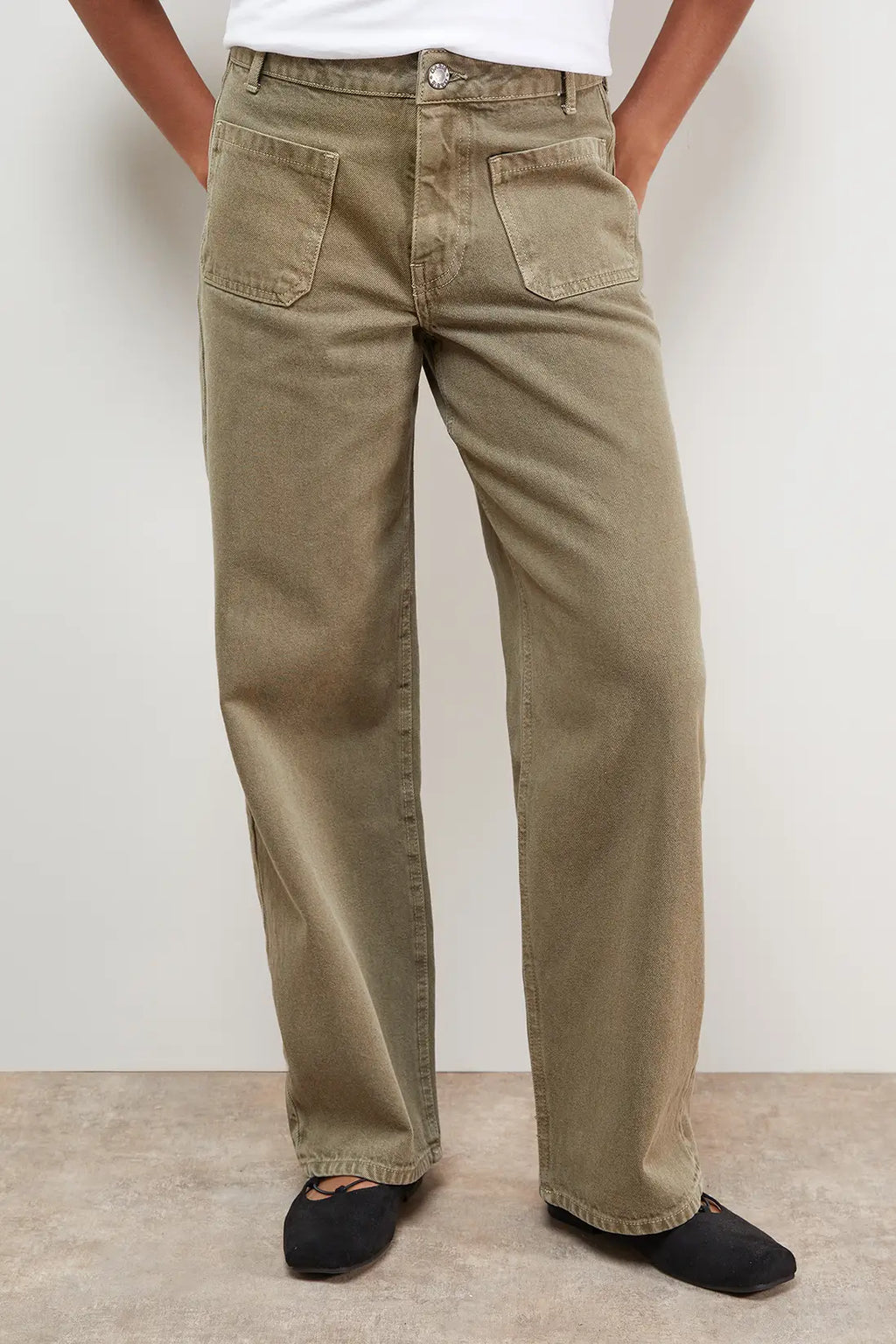 Green Pocket Detail Straight Leg Jeans