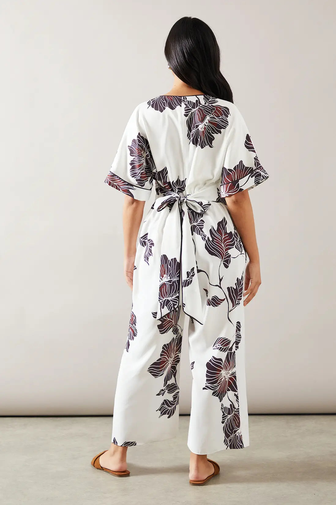 Petite Scallop Trim Printed Wrap Wide Leg Jumpsuit