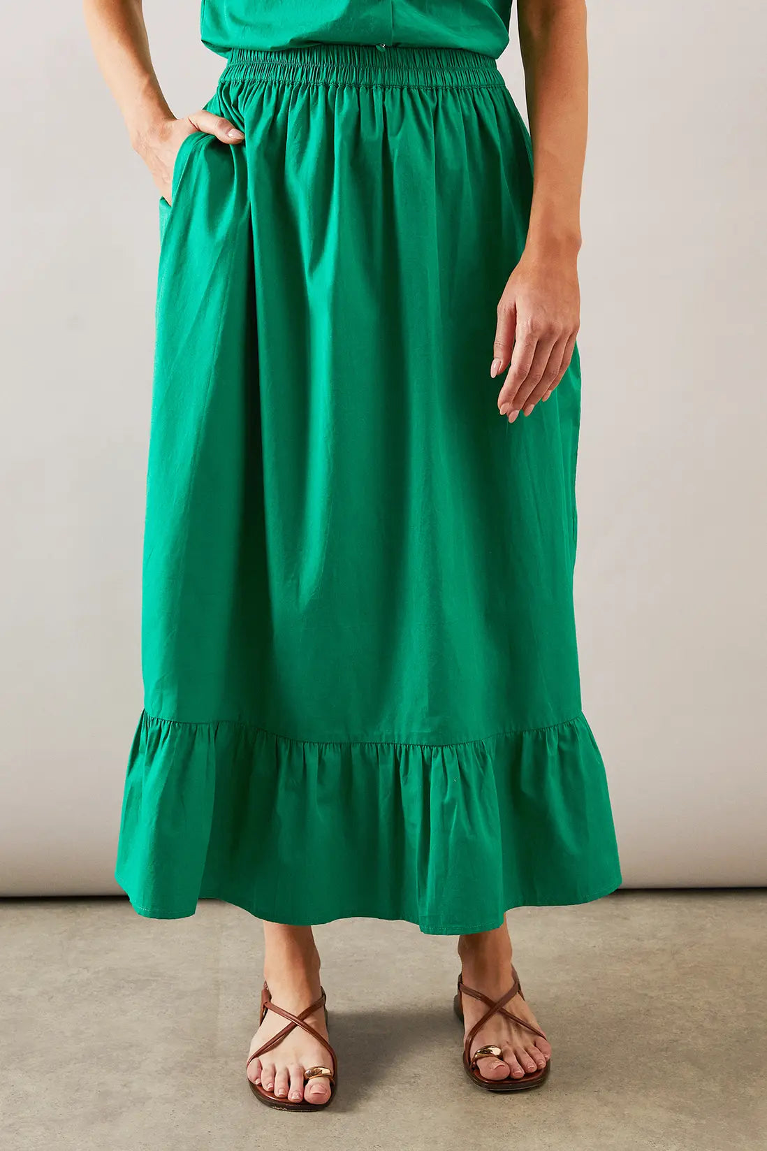 Cotton Frill Hem Midi Skirt