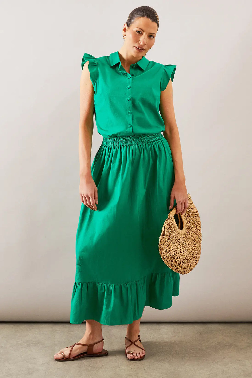 Cotton Frill Hem Midi Skirt