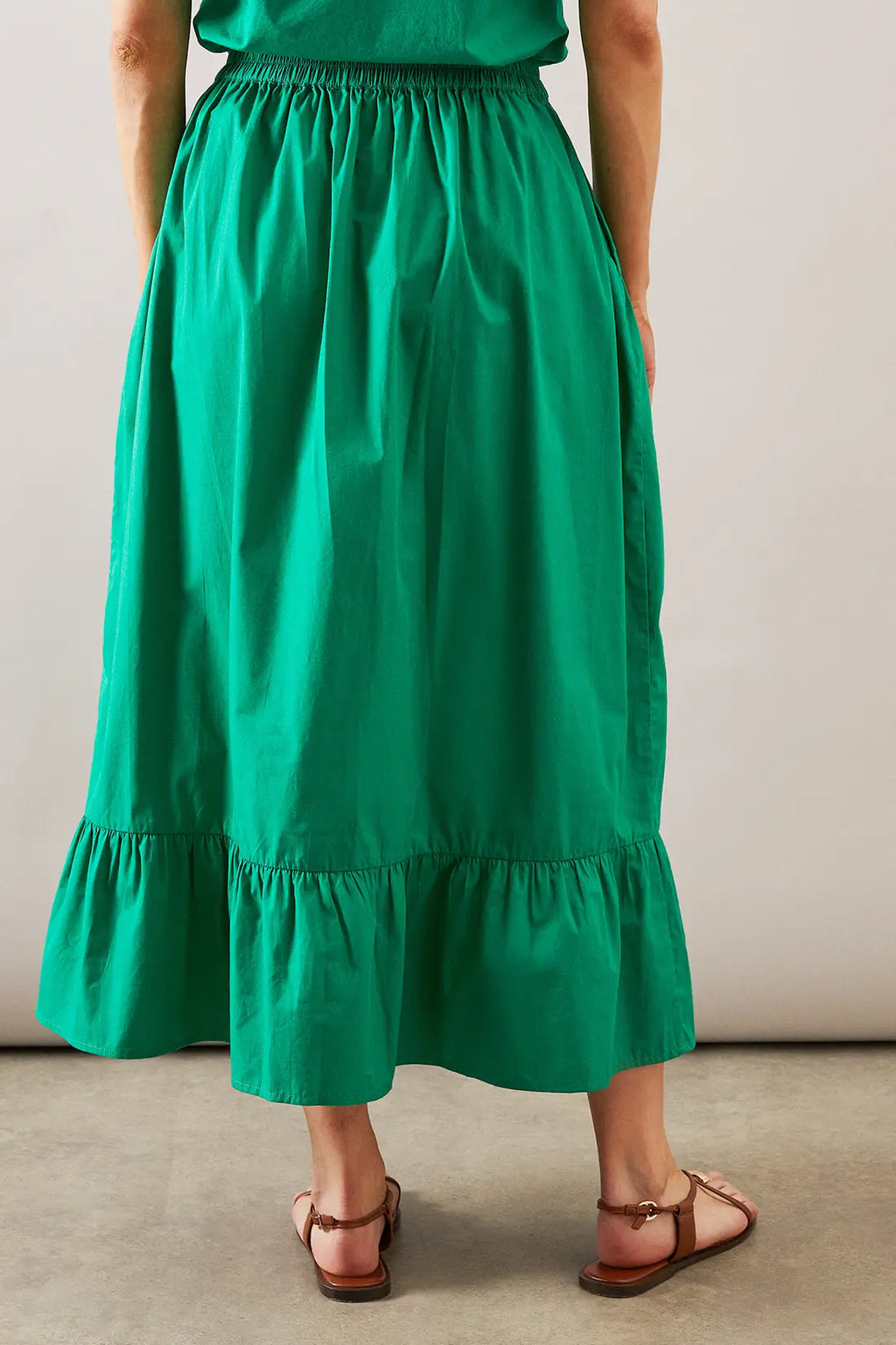 Cotton Frill Hem Midi Skirt