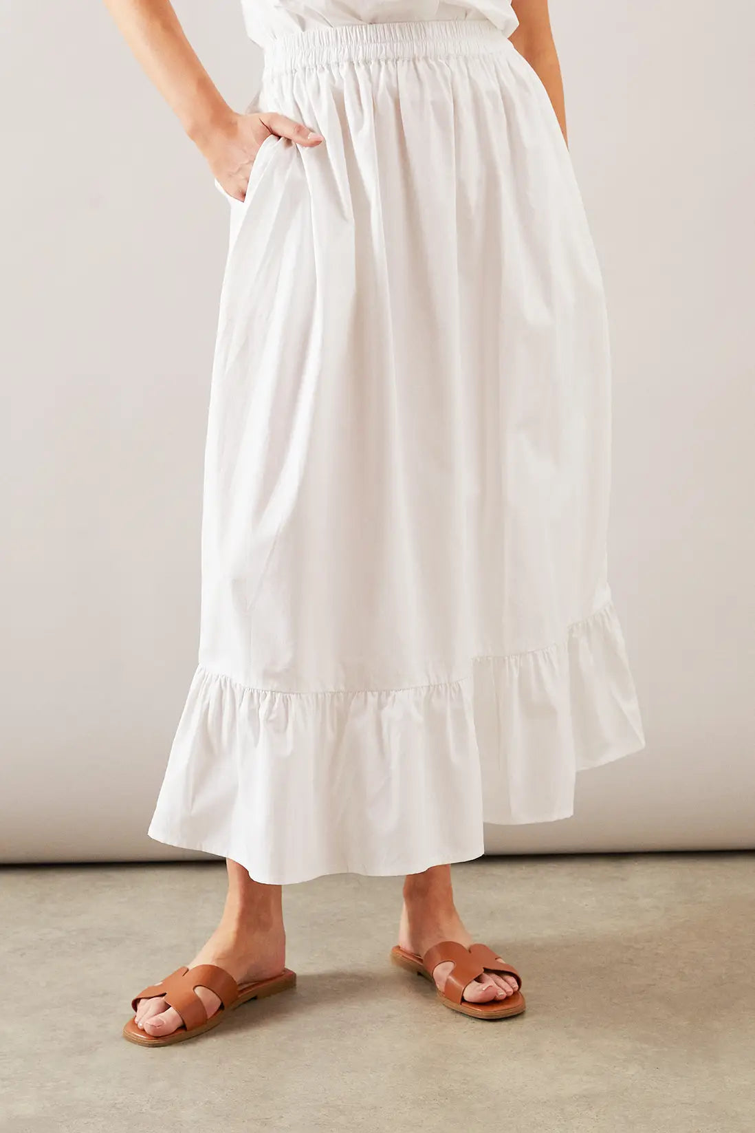 Cotton Frill Hem Midi Skirt