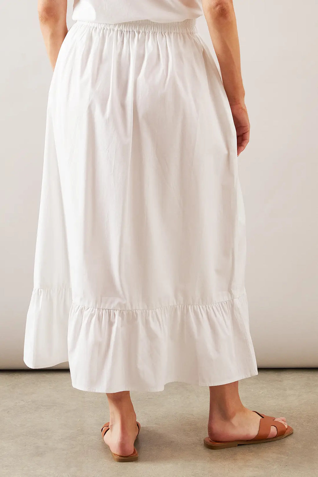 Cotton Frill Hem Midi Skirt