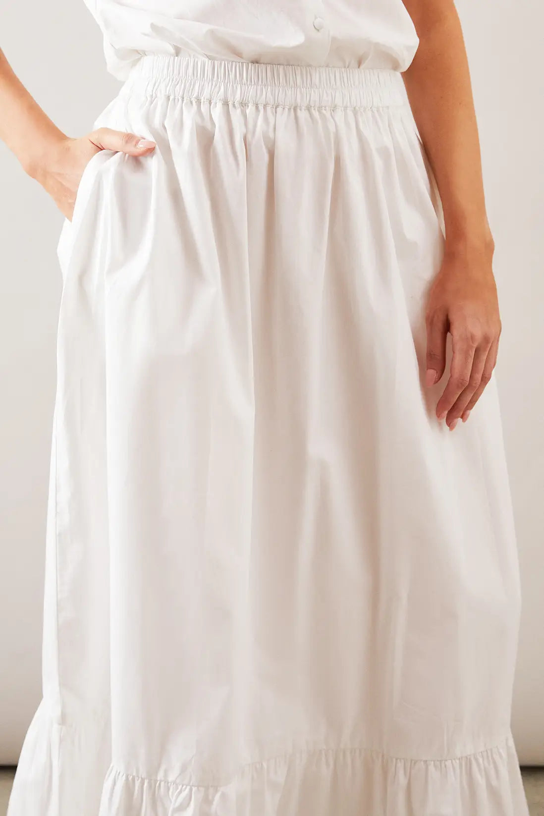 Cotton Frill Hem Midi Skirt