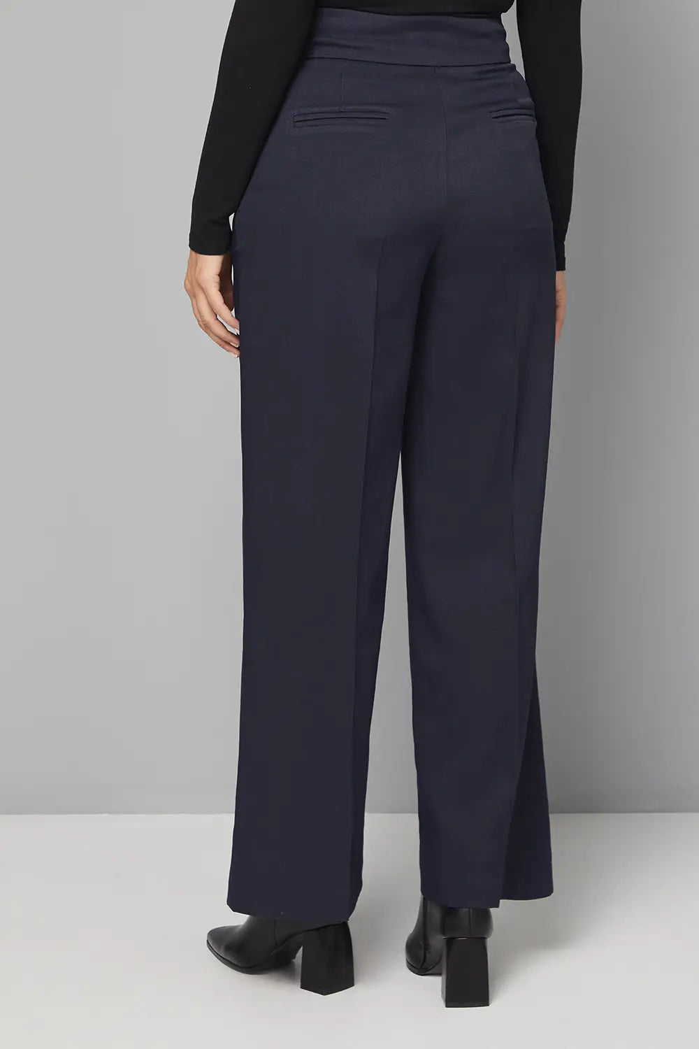 Navy Pleat Detail Front Button Detail Trouser