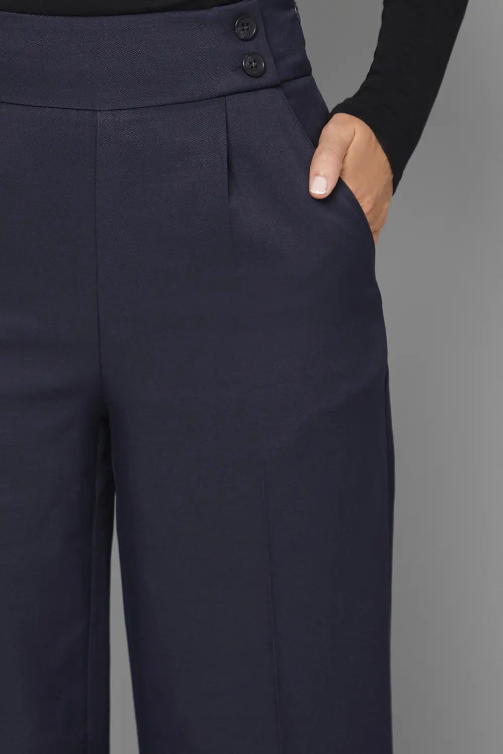 Navy Pleat Detail Front Button Detail Trouser