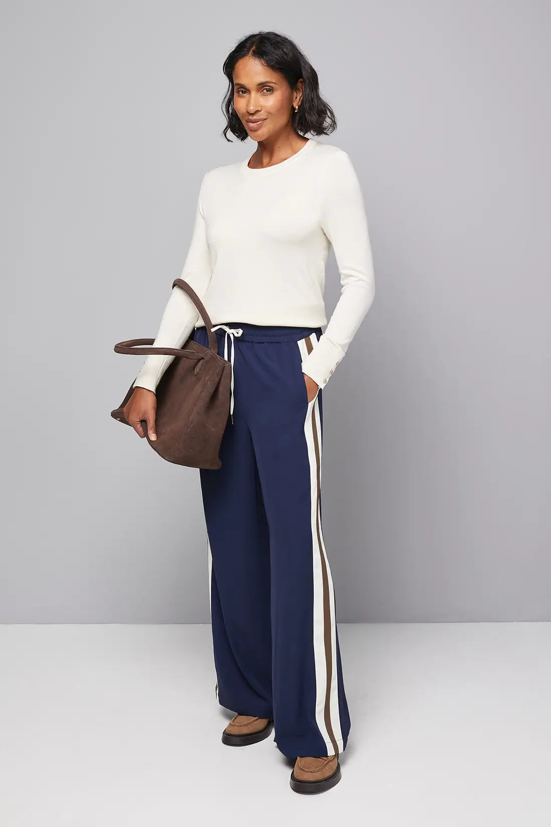 Navy Contrast Side Stripe Trouser