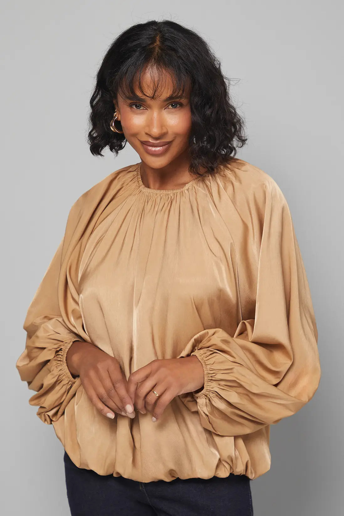 Gathered Puff Hem Blouse