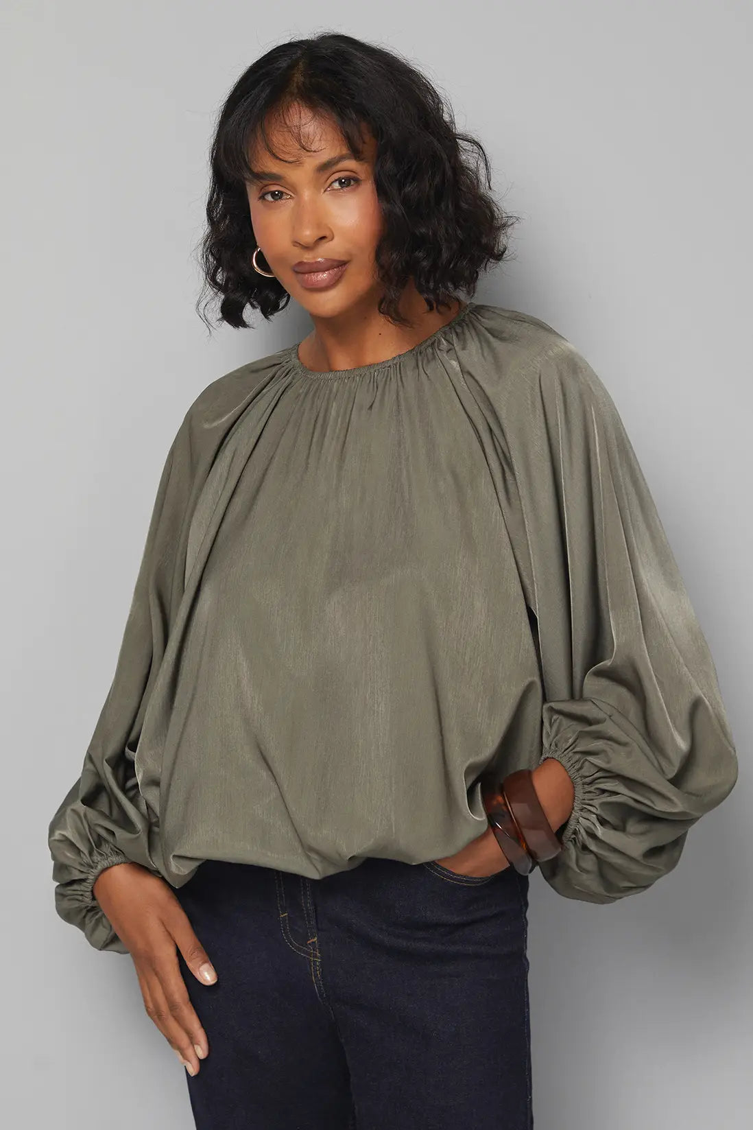 Gathered Puff Hem Blouse