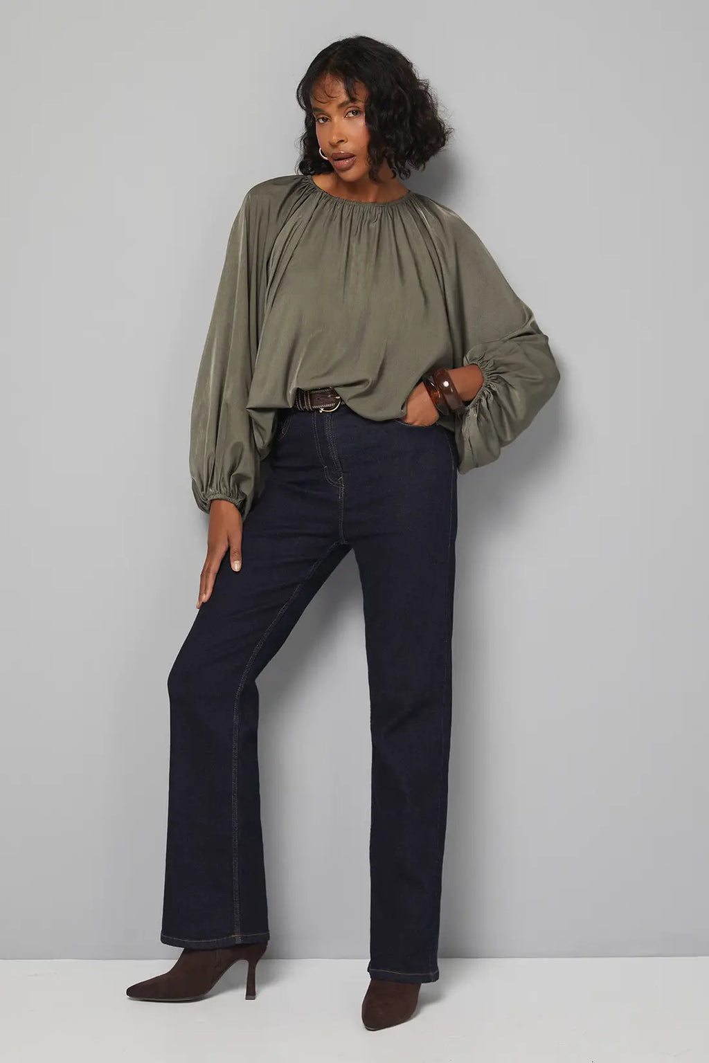 Gathered Puff Hem Blouse