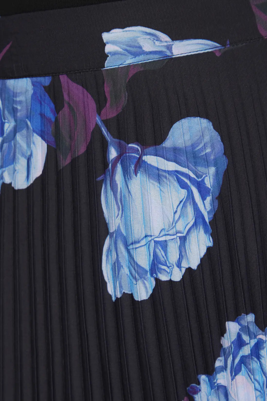 Black Floral Pleated Midi Skirt