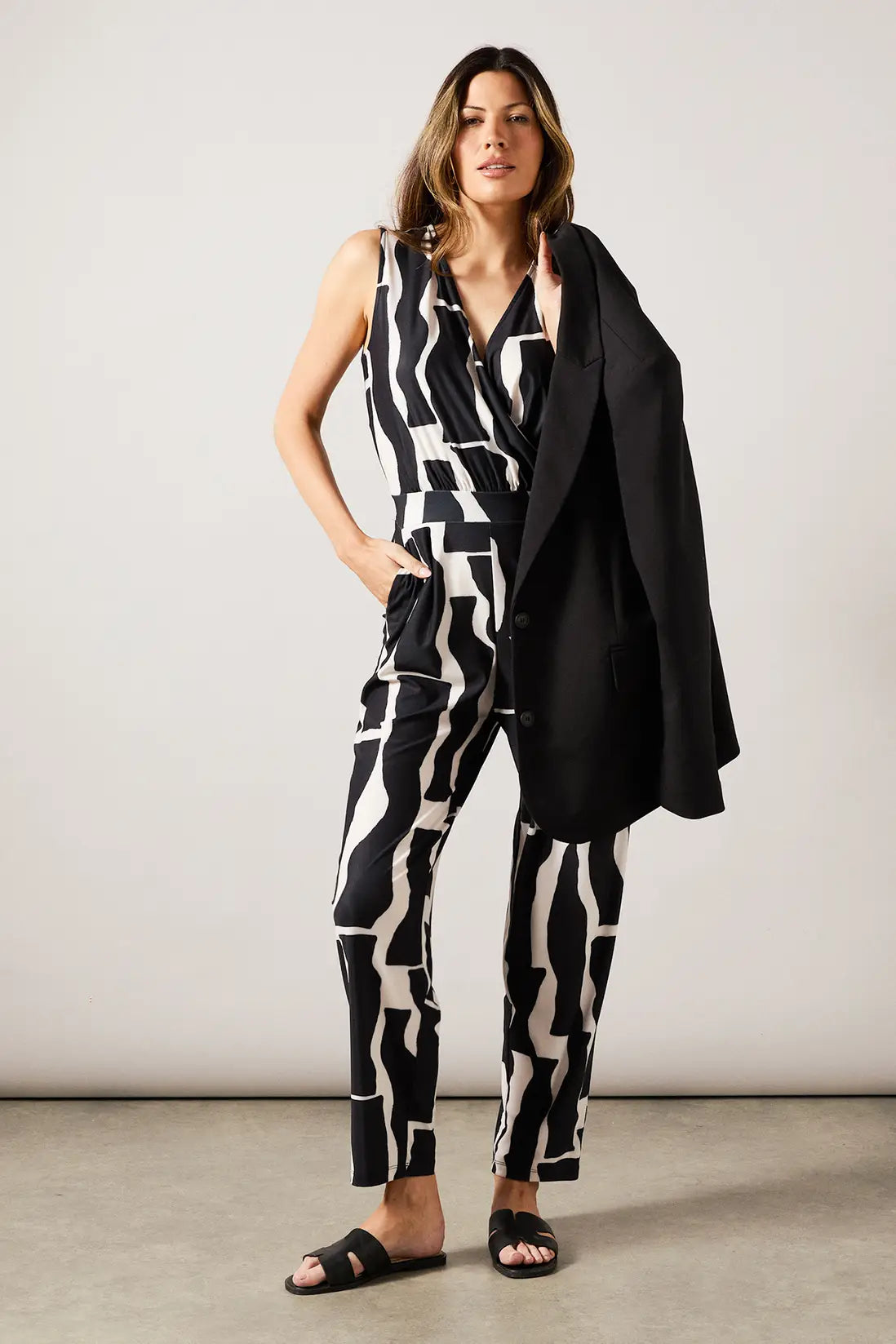 Geo Print Jersey Wrap Jumpsuit