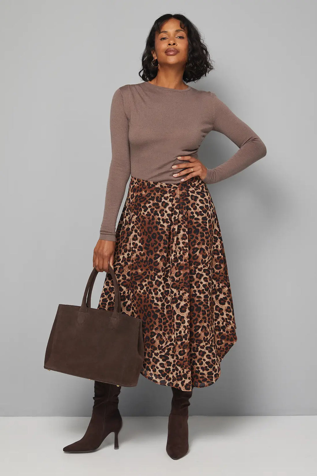 Black Leopard Chiffon Asymmetric Midi Skirt