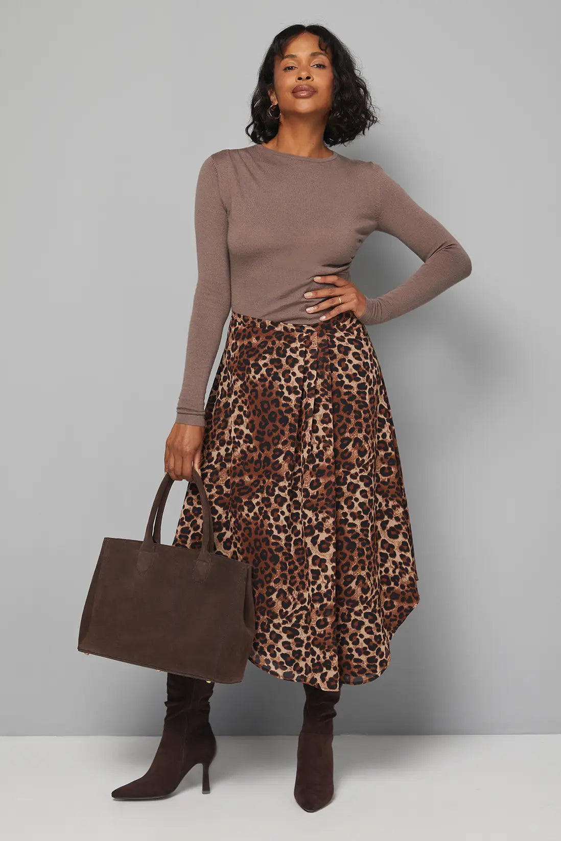 Black Leopard Chiffon Asymmetric Midi Skirt