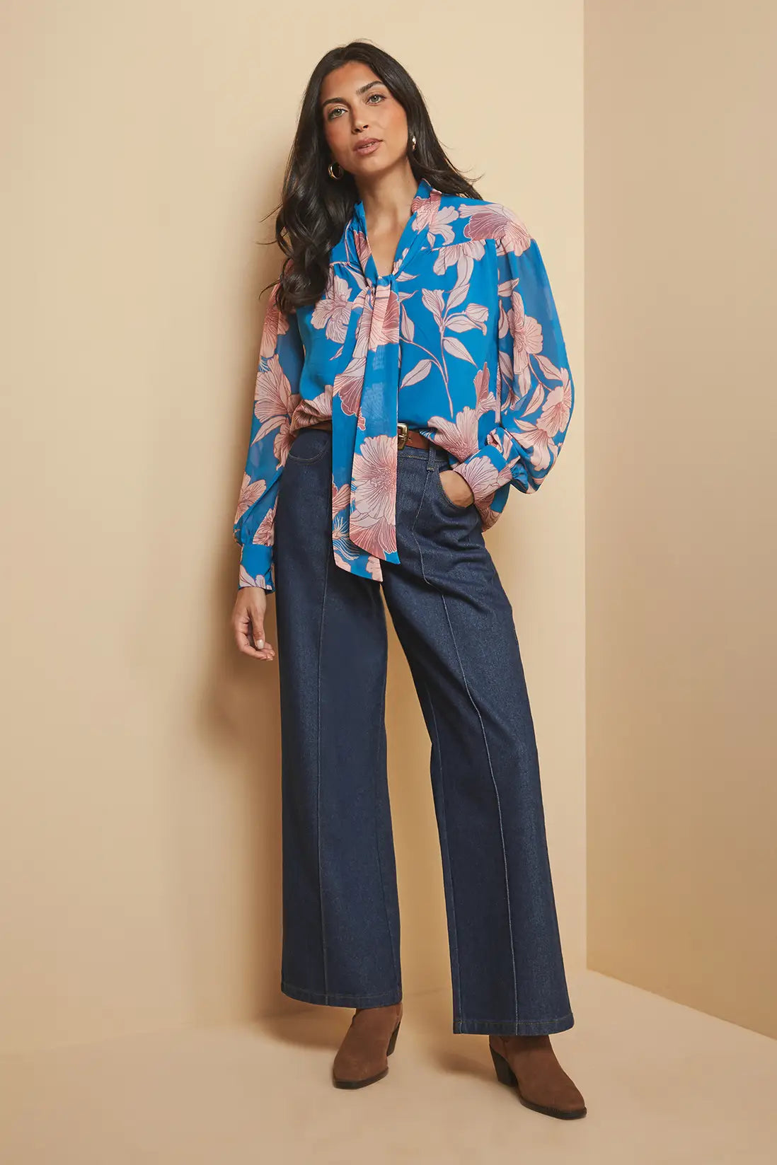 Floral Print Tie Neck Blouse