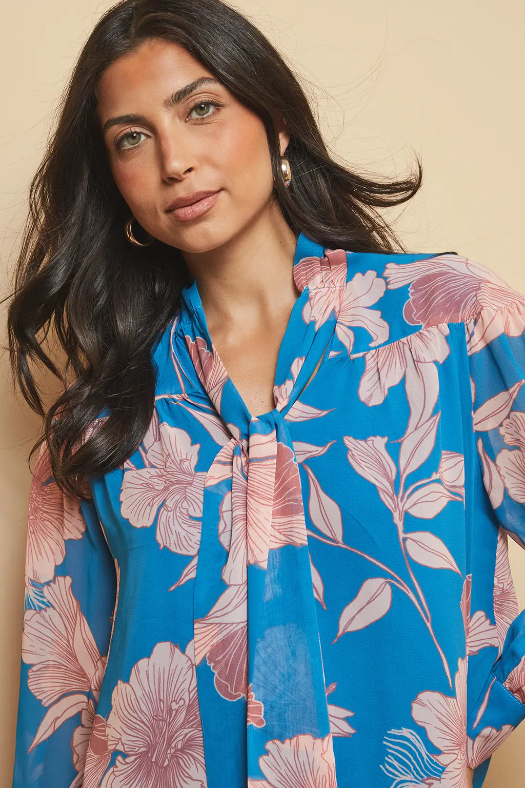 Floral Print Tie Neck Blouse