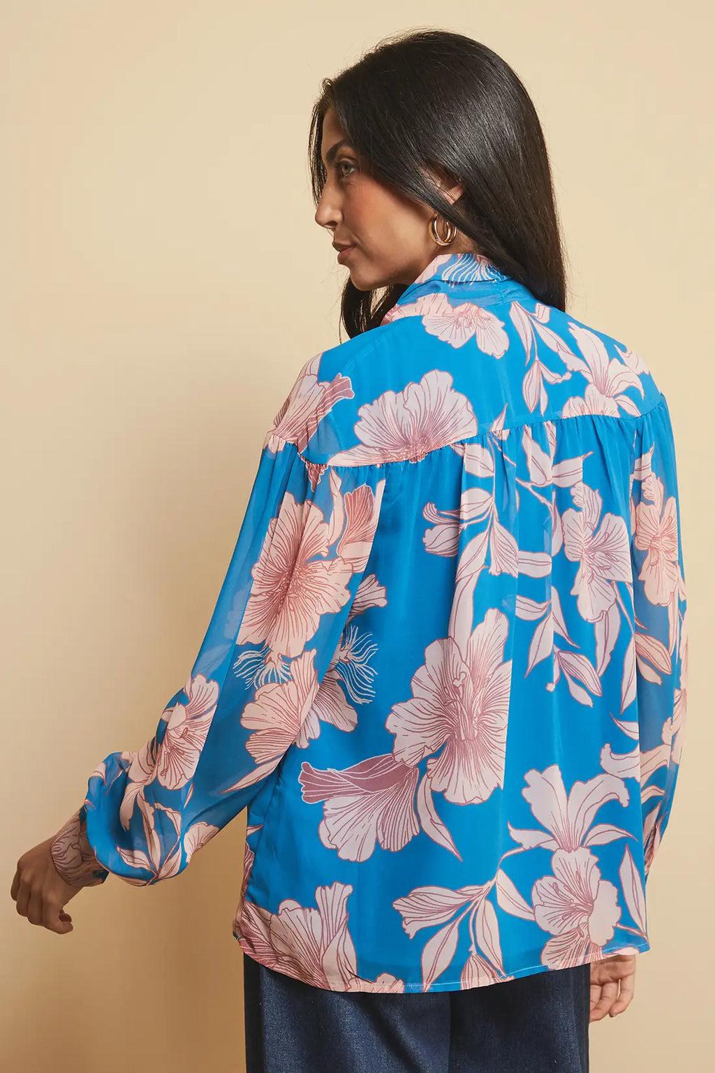 Floral Print Tie Neck Blouse