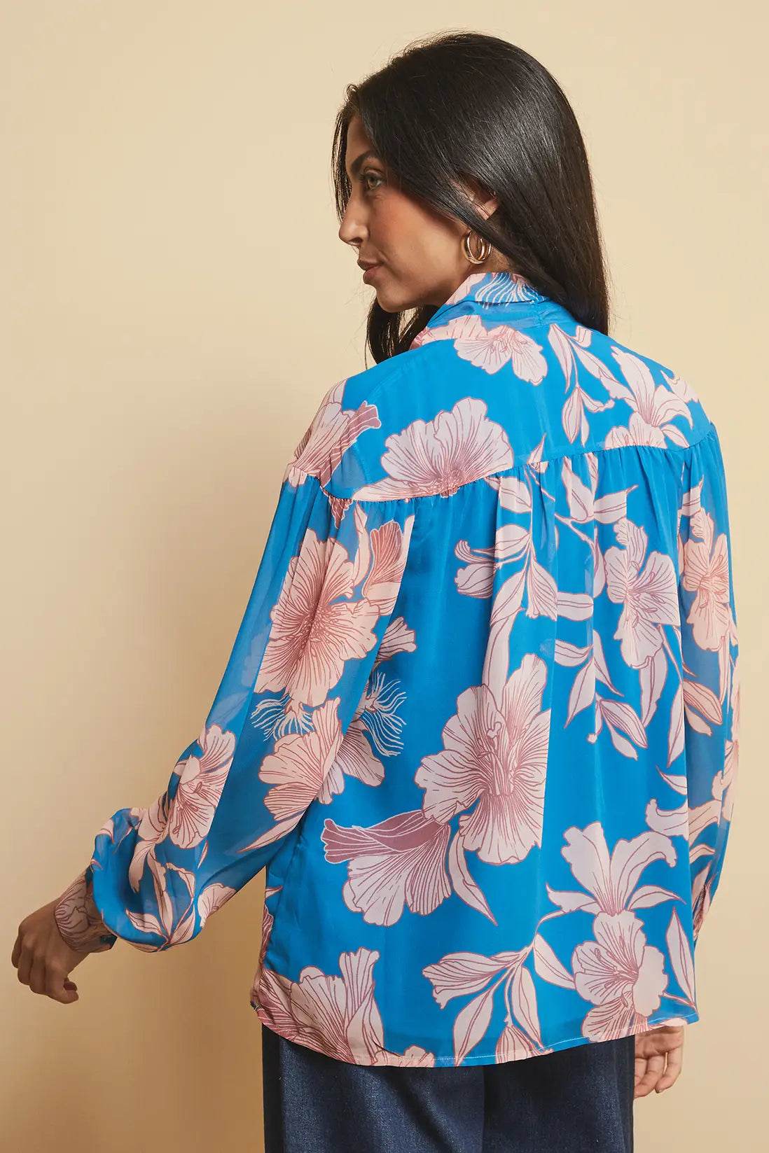 Floral Print Tie Neck Blouse