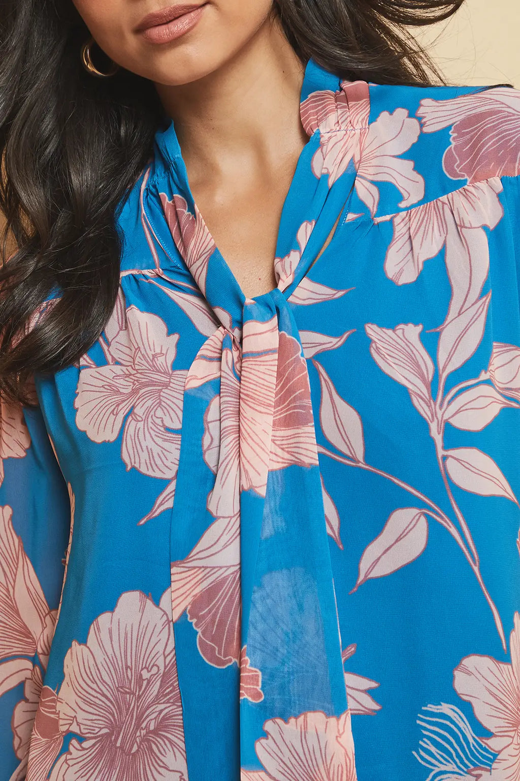 Floral Print Tie Neck Blouse