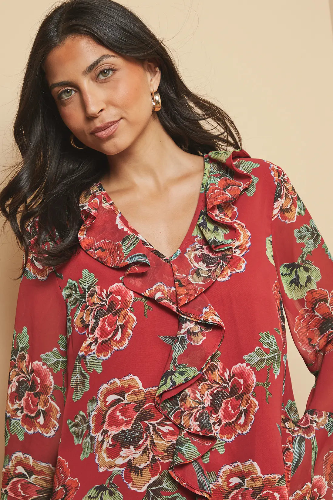 Floral Print Ruffle Detail Blouse