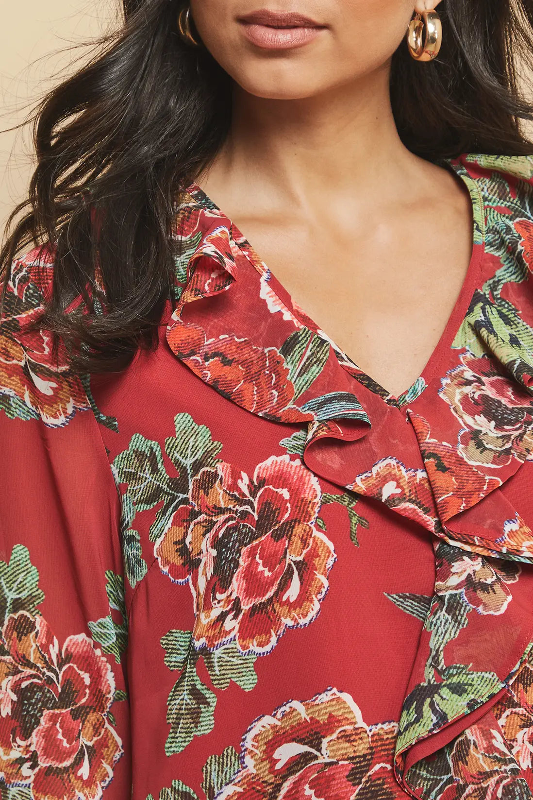 Floral Print Ruffle Detail Blouse