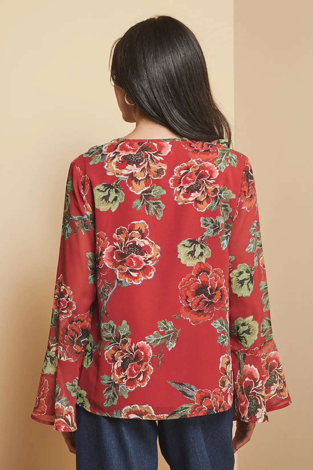 Floral Print Ruffle Detail Blouse
