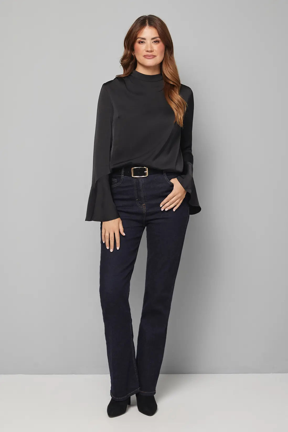 Satin High Neck Flute Blouse