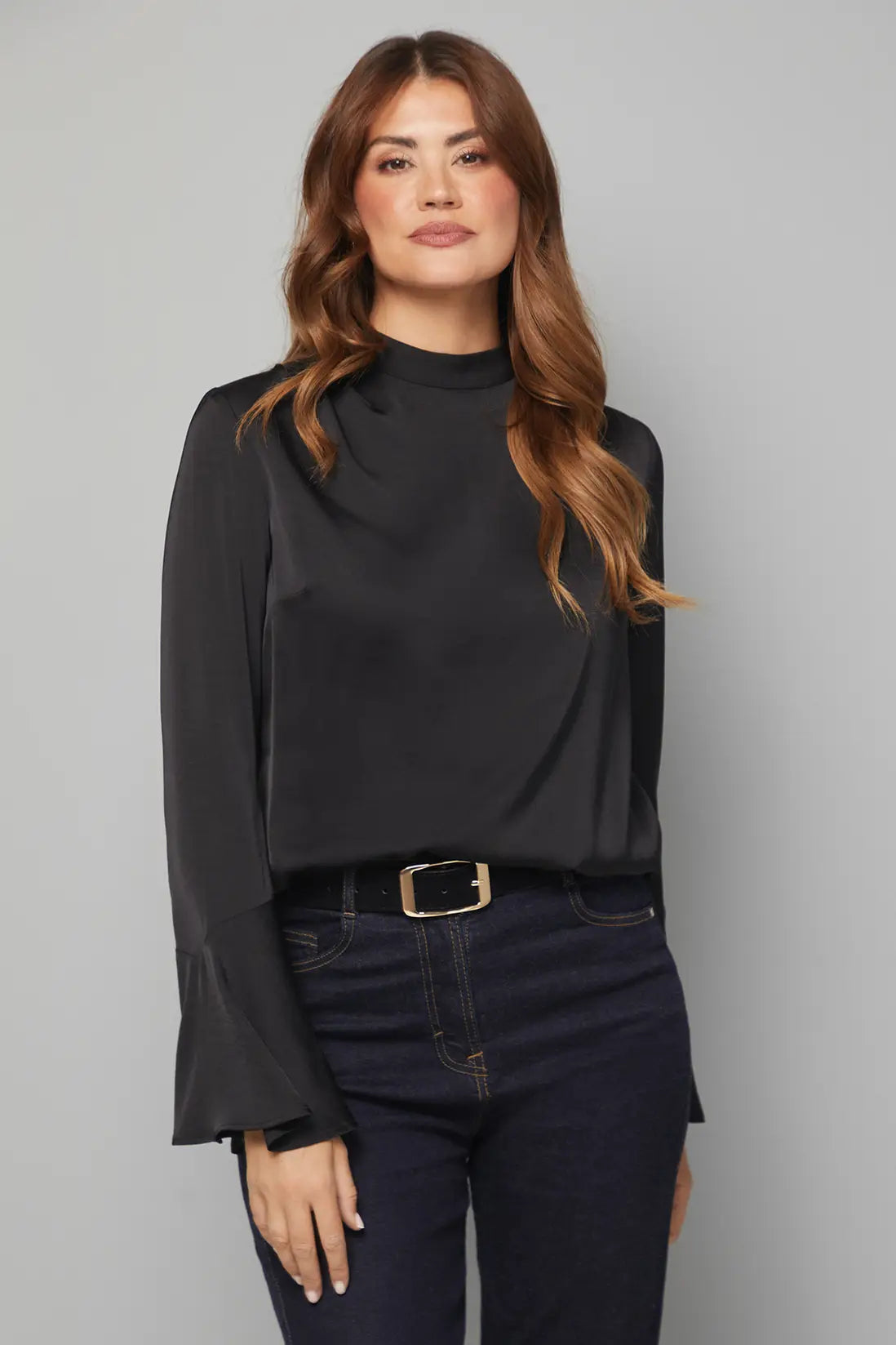 Satin High Neck Flute Blouse