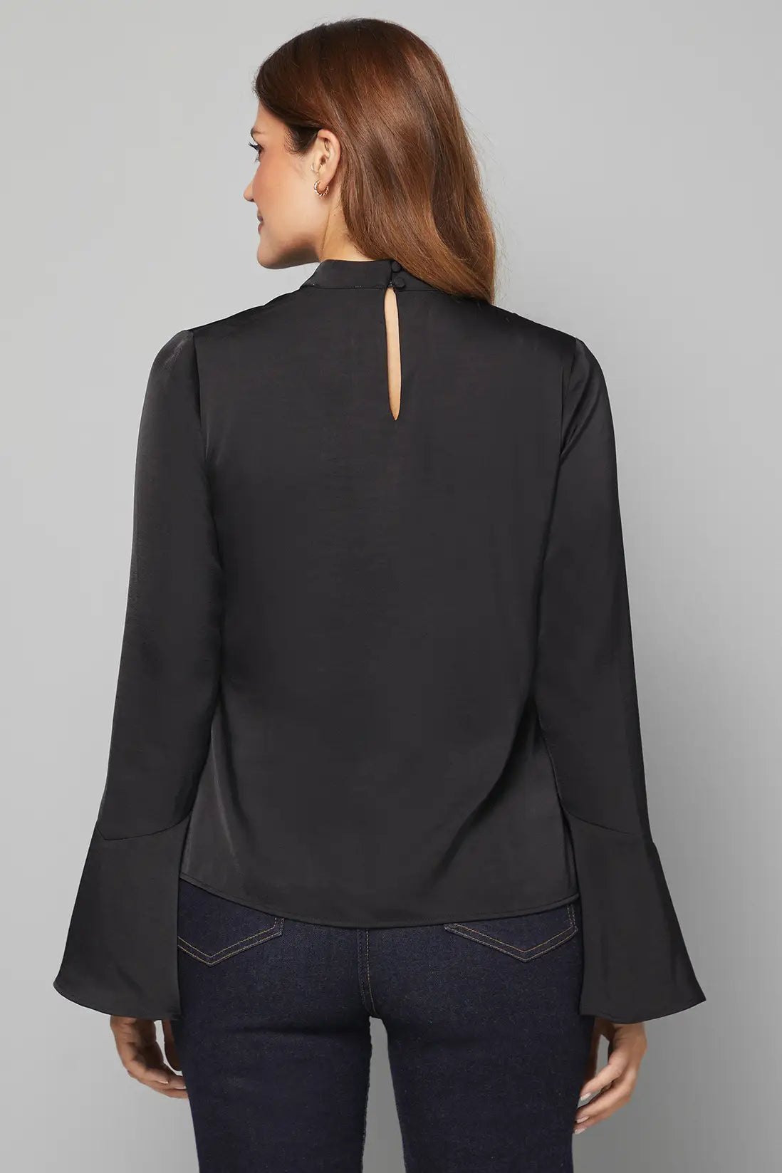 Satin High Neck Flute Blouse