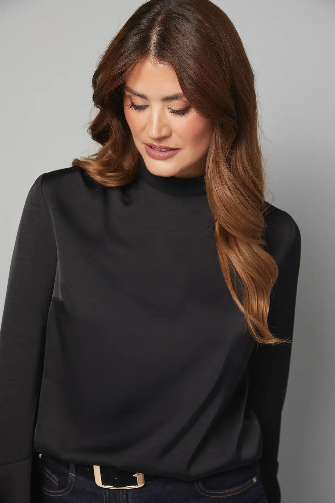 Satin High Neck Flute Blouse