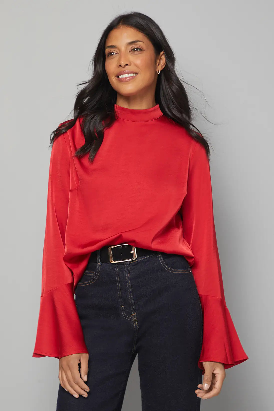 Satin High Neck Flute Blouse