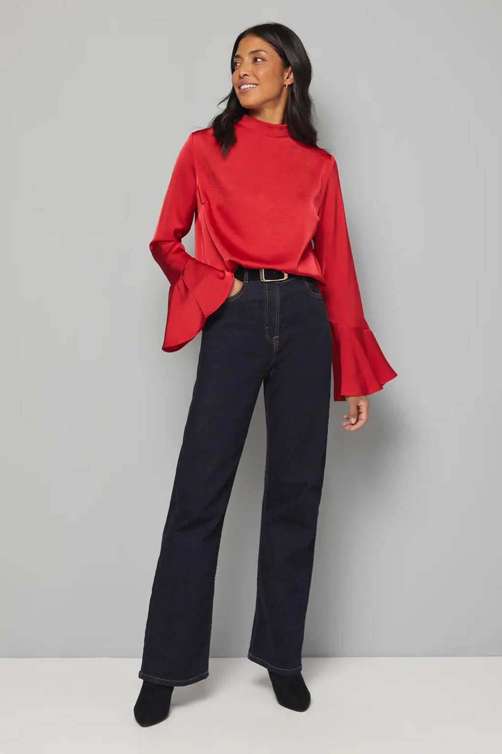 Satin High Neck Flute Blouse