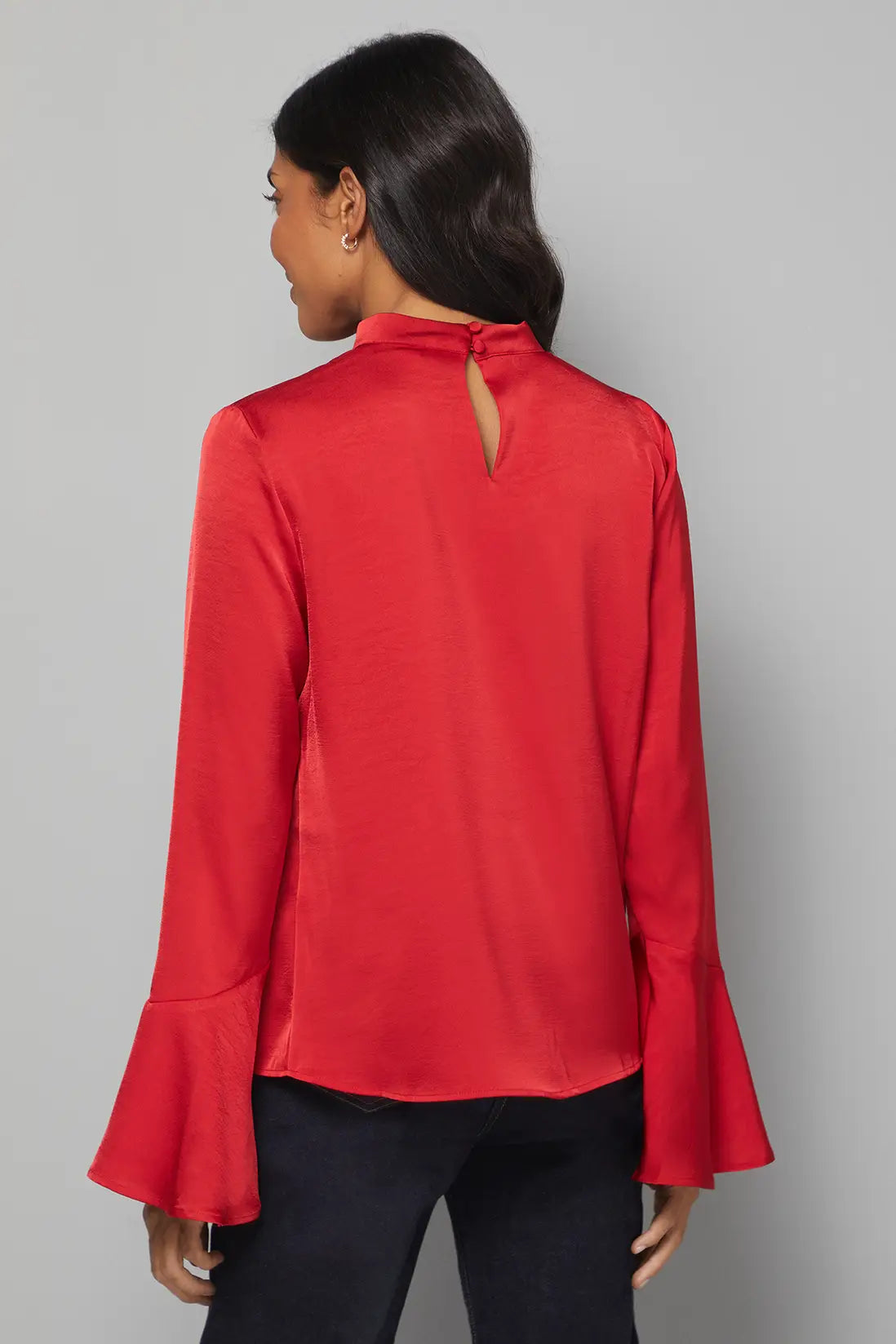 Satin High Neck Flute Blouse