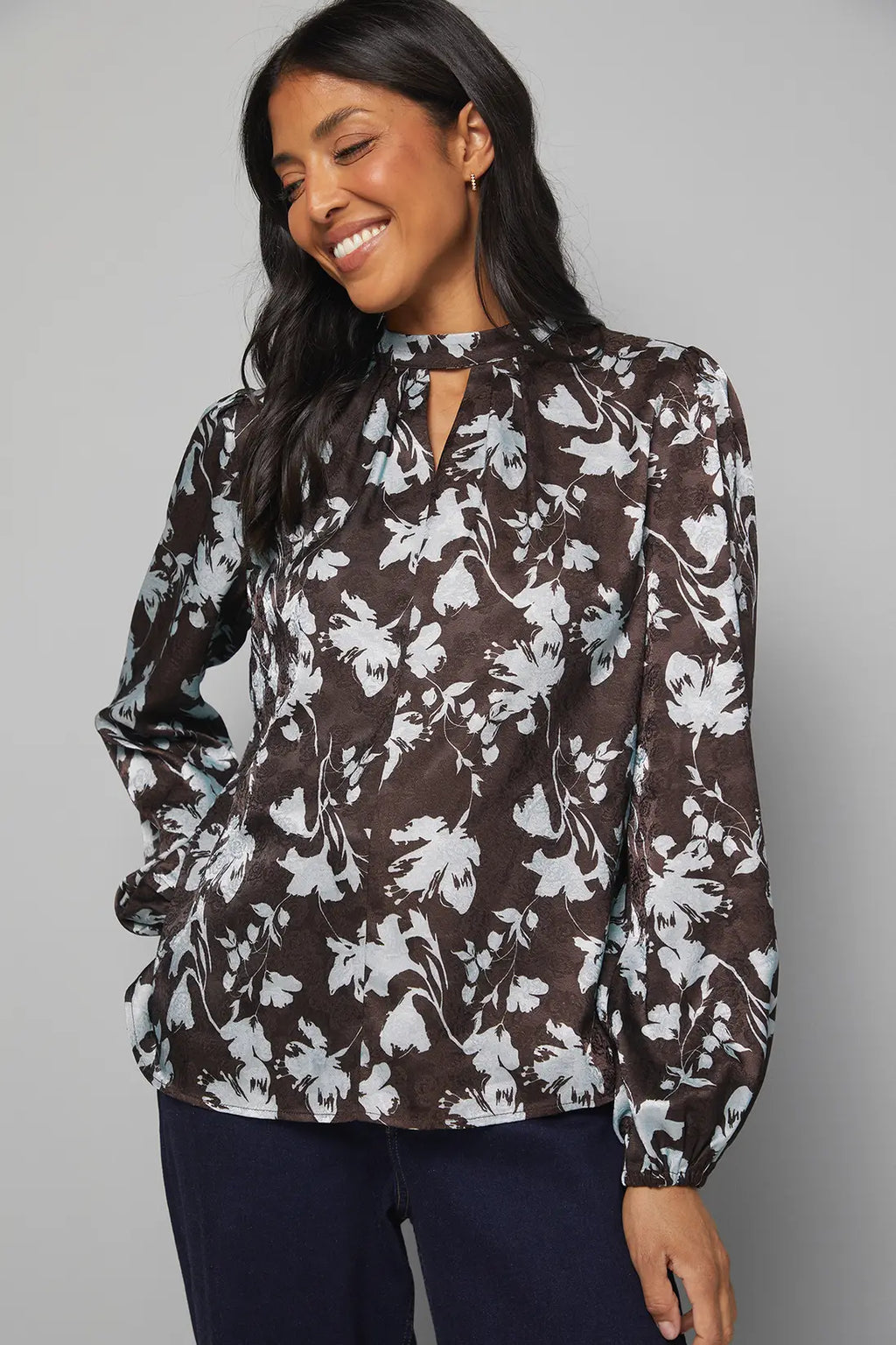 Floral Jacquard High Neck Blouse