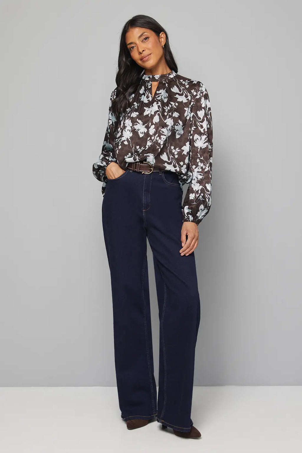 Floral Jacquard High Neck Blouse