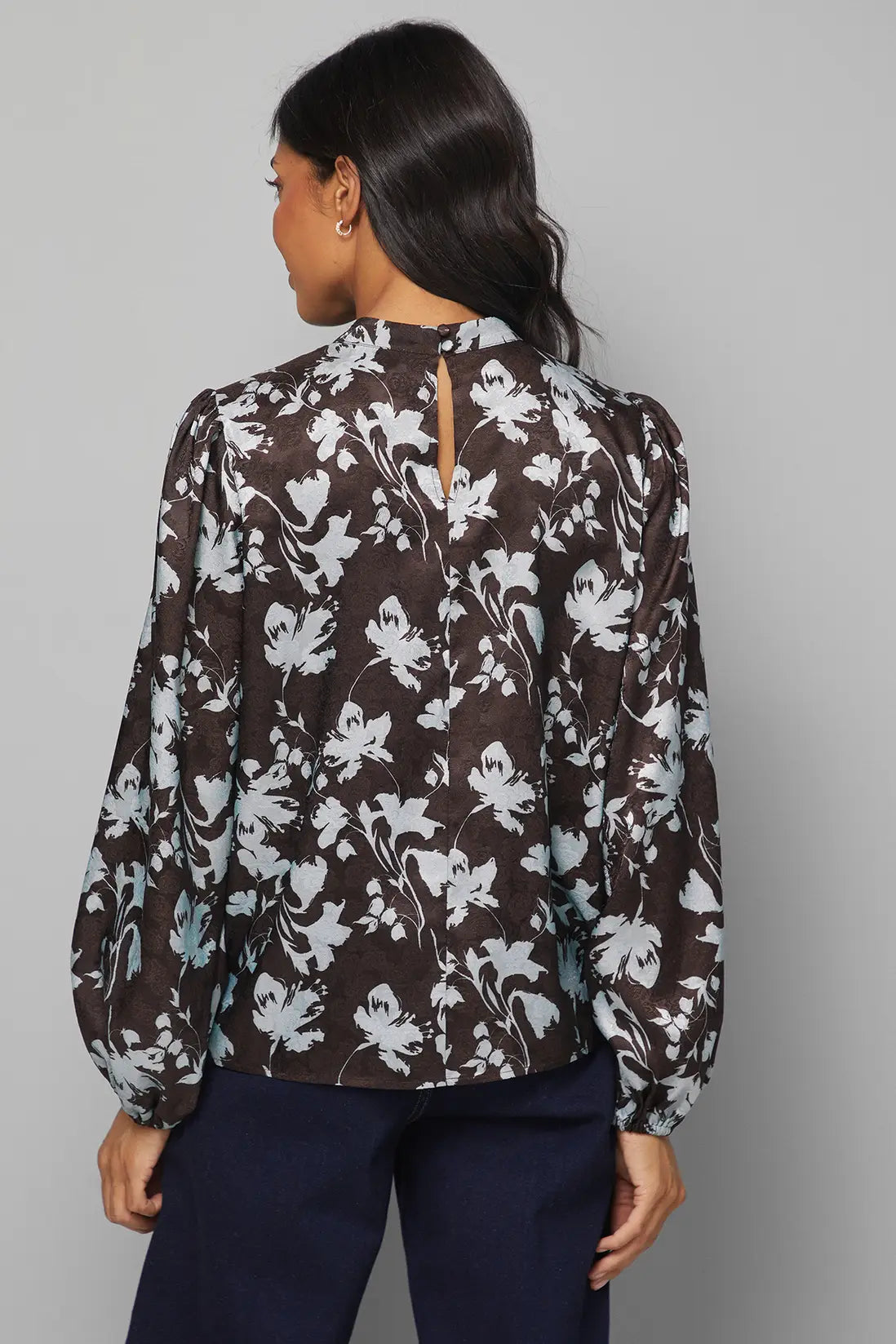Floral Jacquard High Neck Blouse