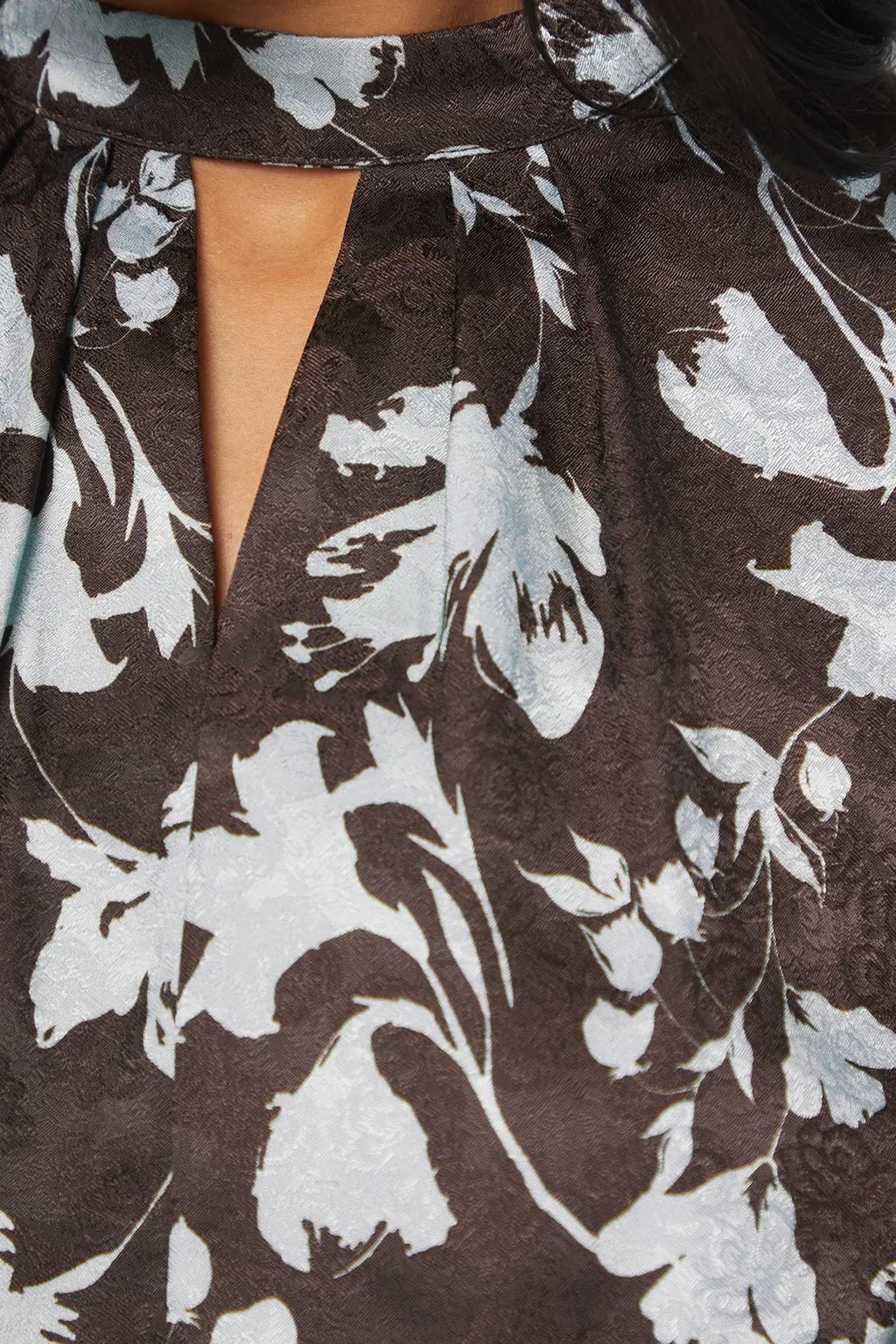 Floral Jacquard High Neck Blouse