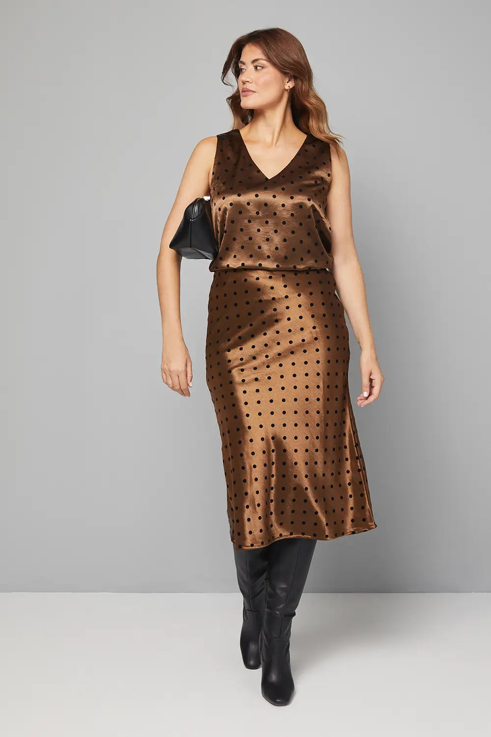 Satin Spot Bias Midi Skirt