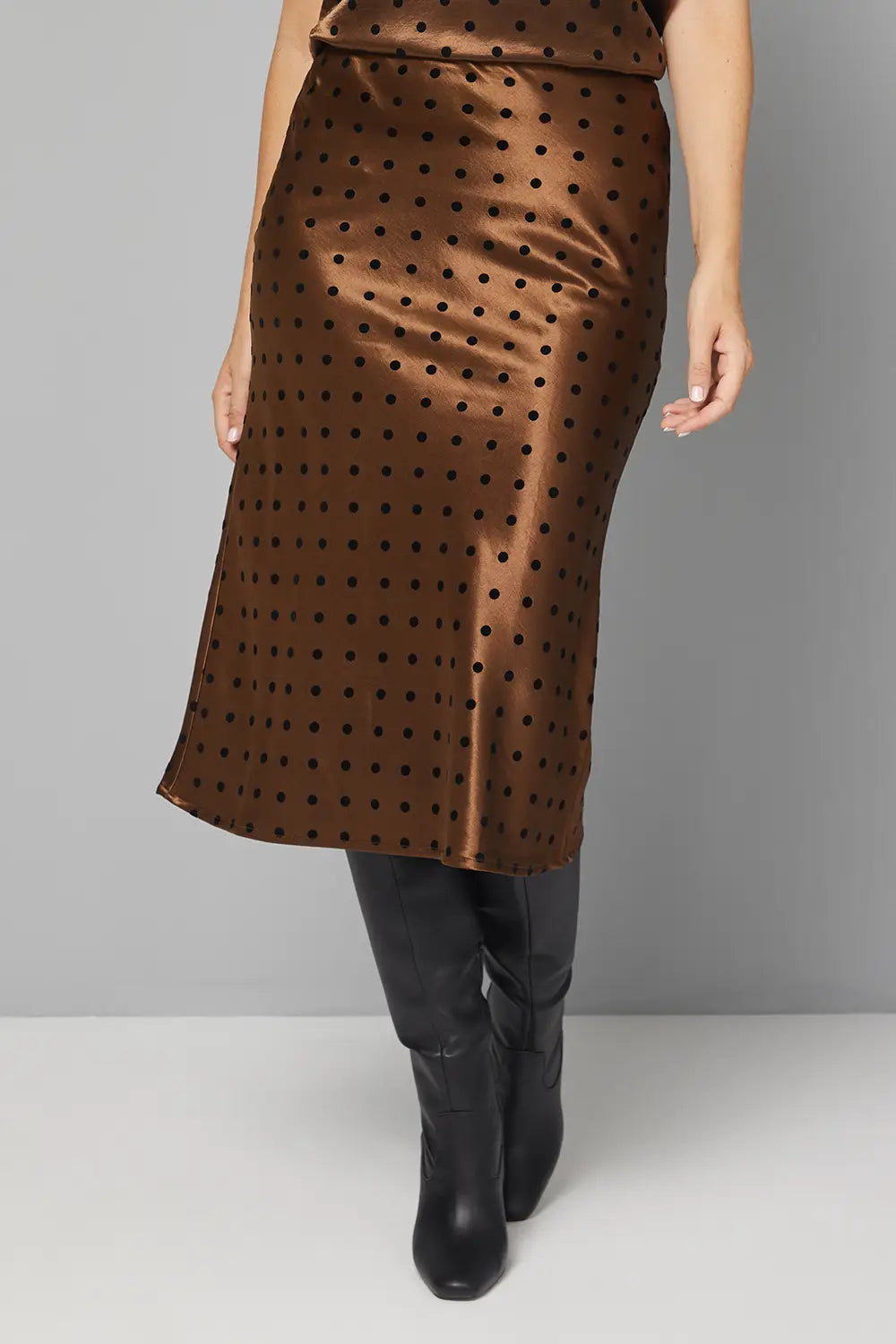 Satin Spot Bias Midi Skirt