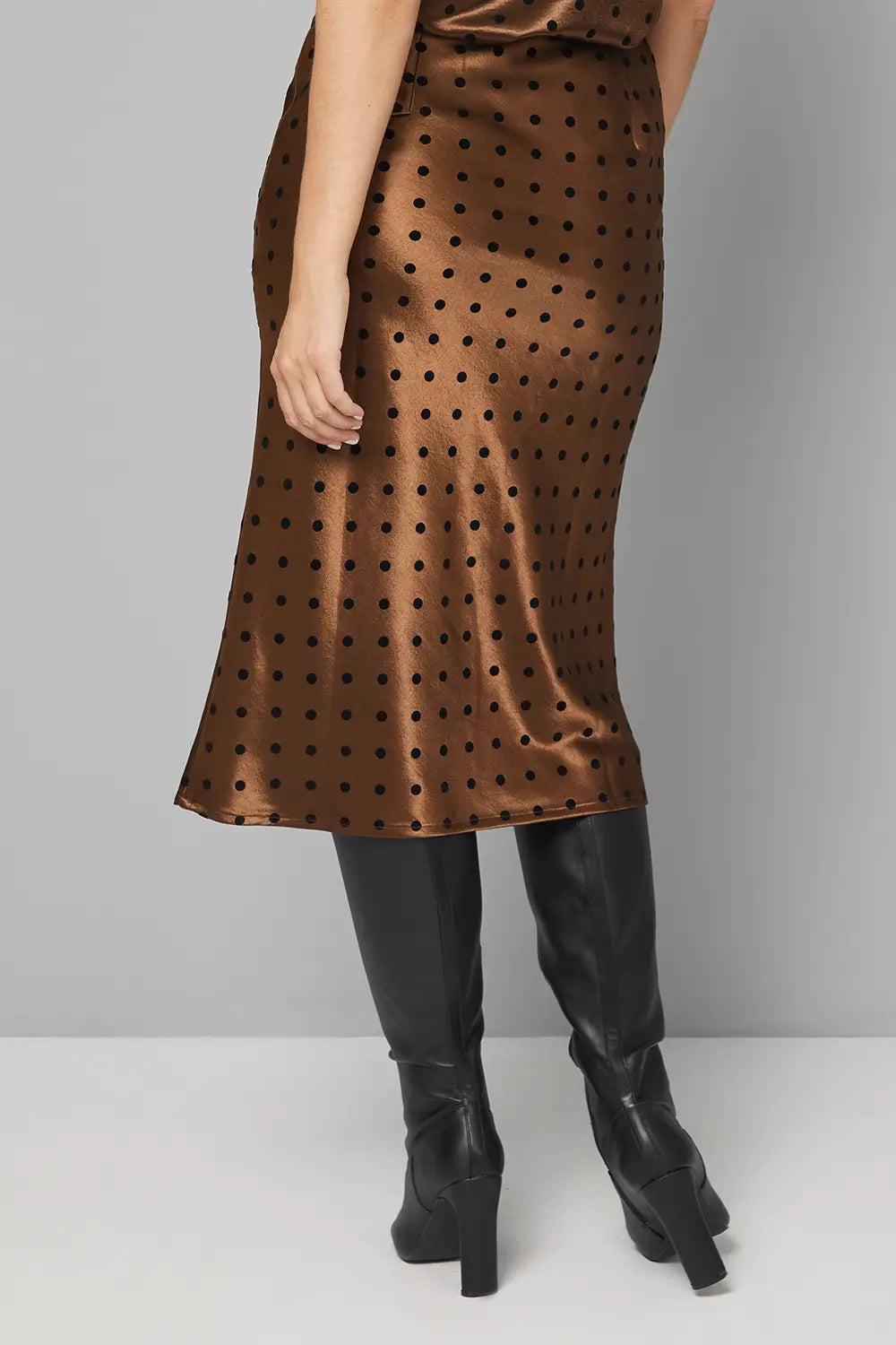 Satin Spot Bias Midi Skirt