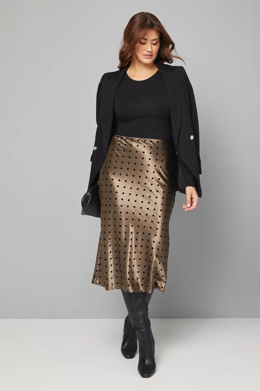 Satin Spot Bias Midi Skirt