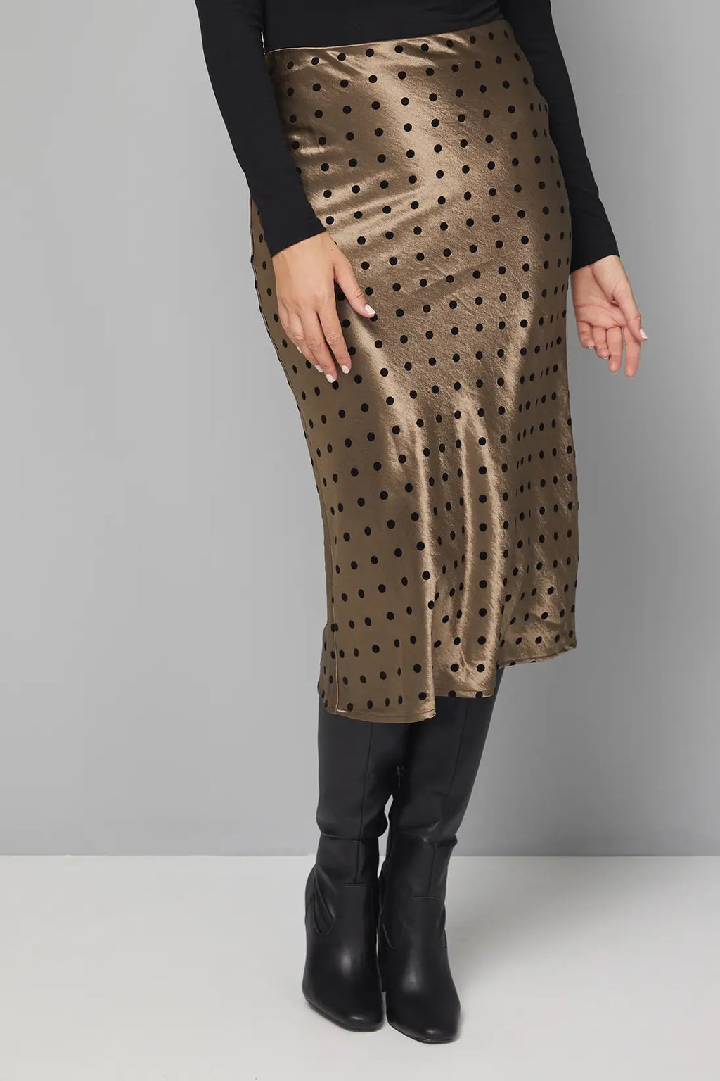 Satin Spot Bias Midi Skirt