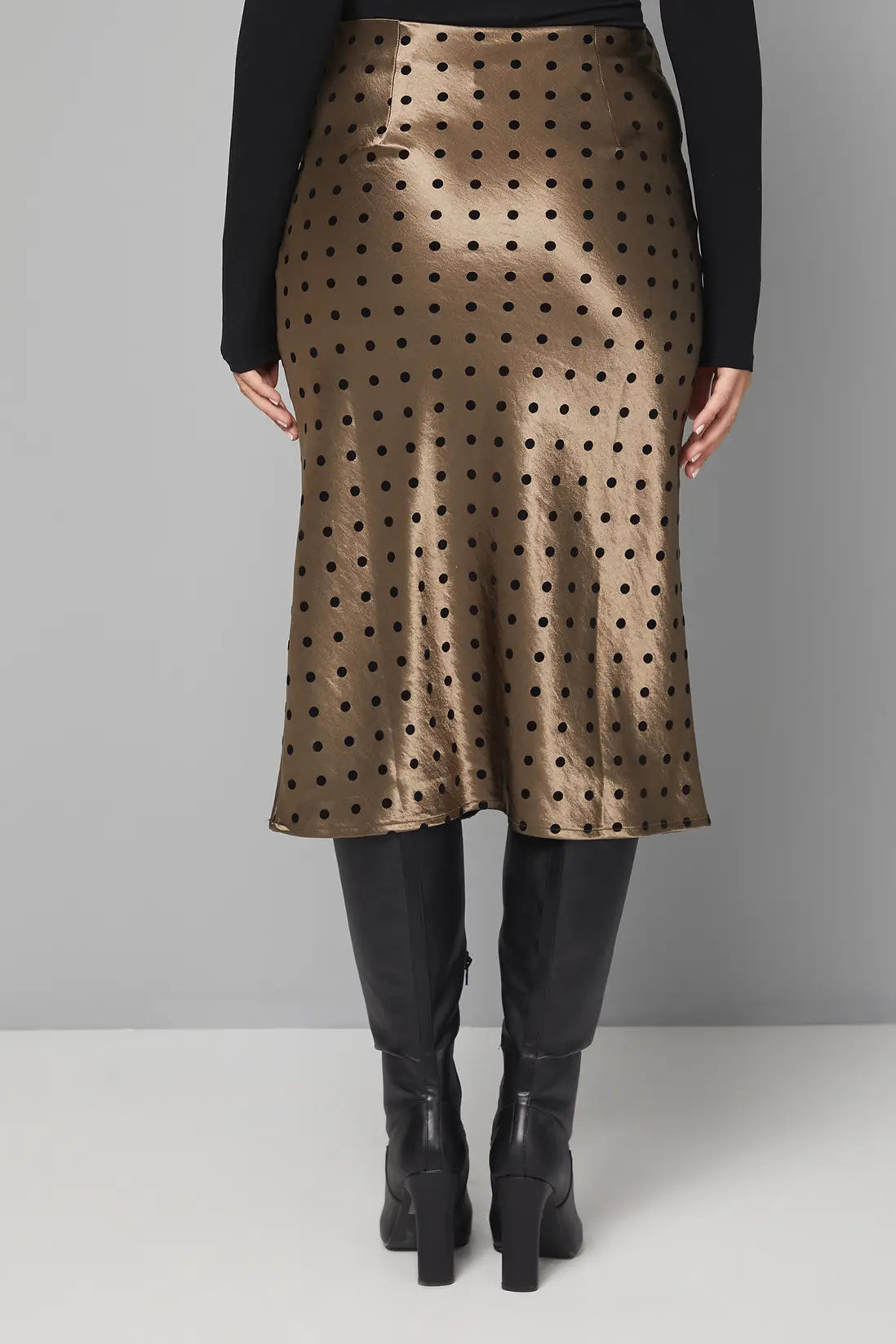 Satin Spot Bias Midi Skirt