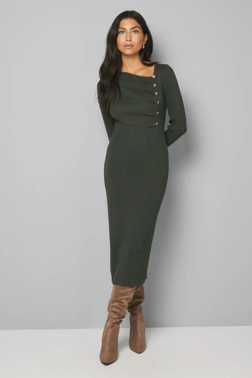 Colour Block Asymmetric Knitted Dress