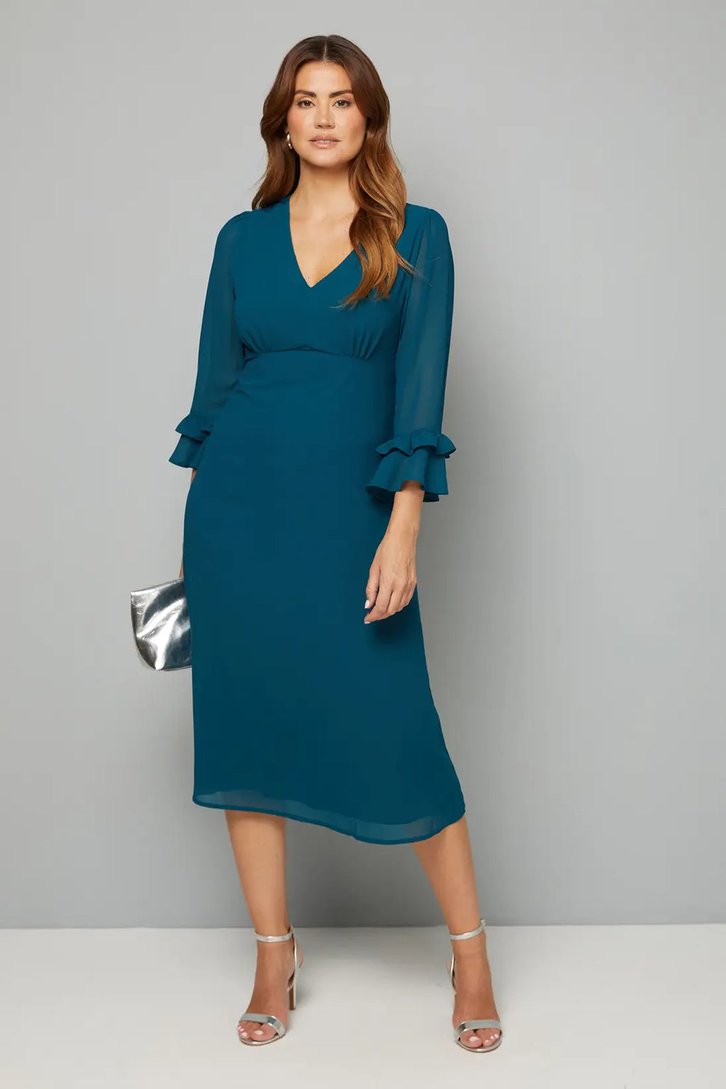 Flute Sleeve Midi Dress