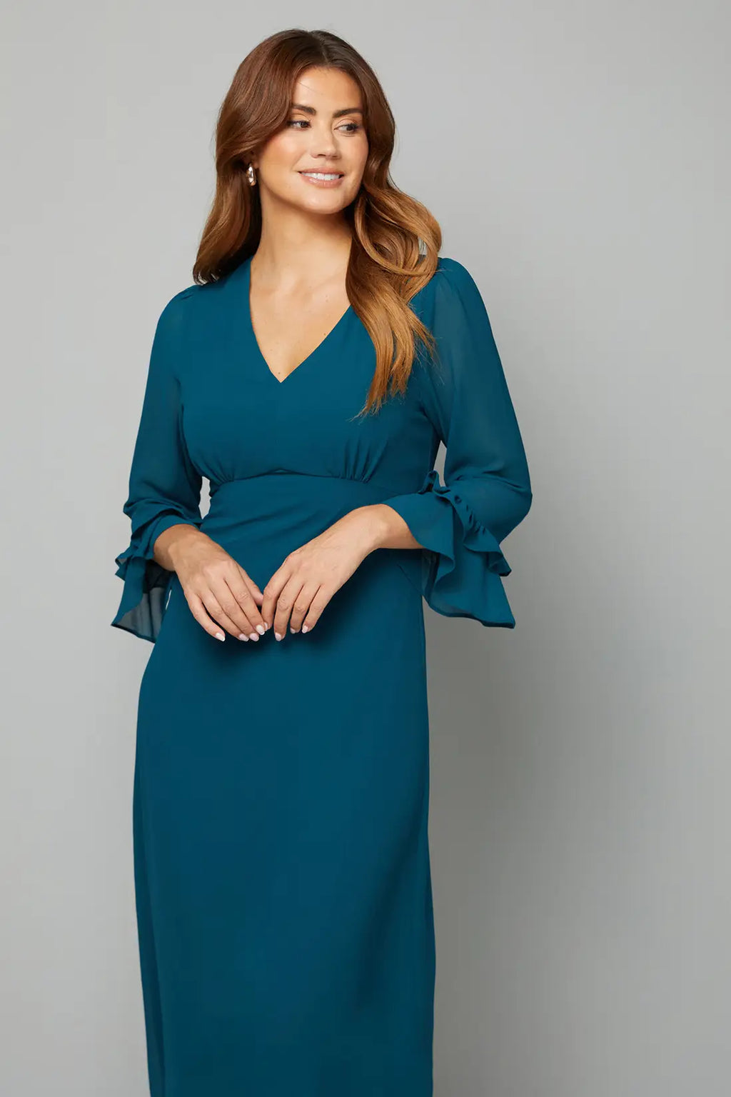 Flute Sleeve Midi Dress