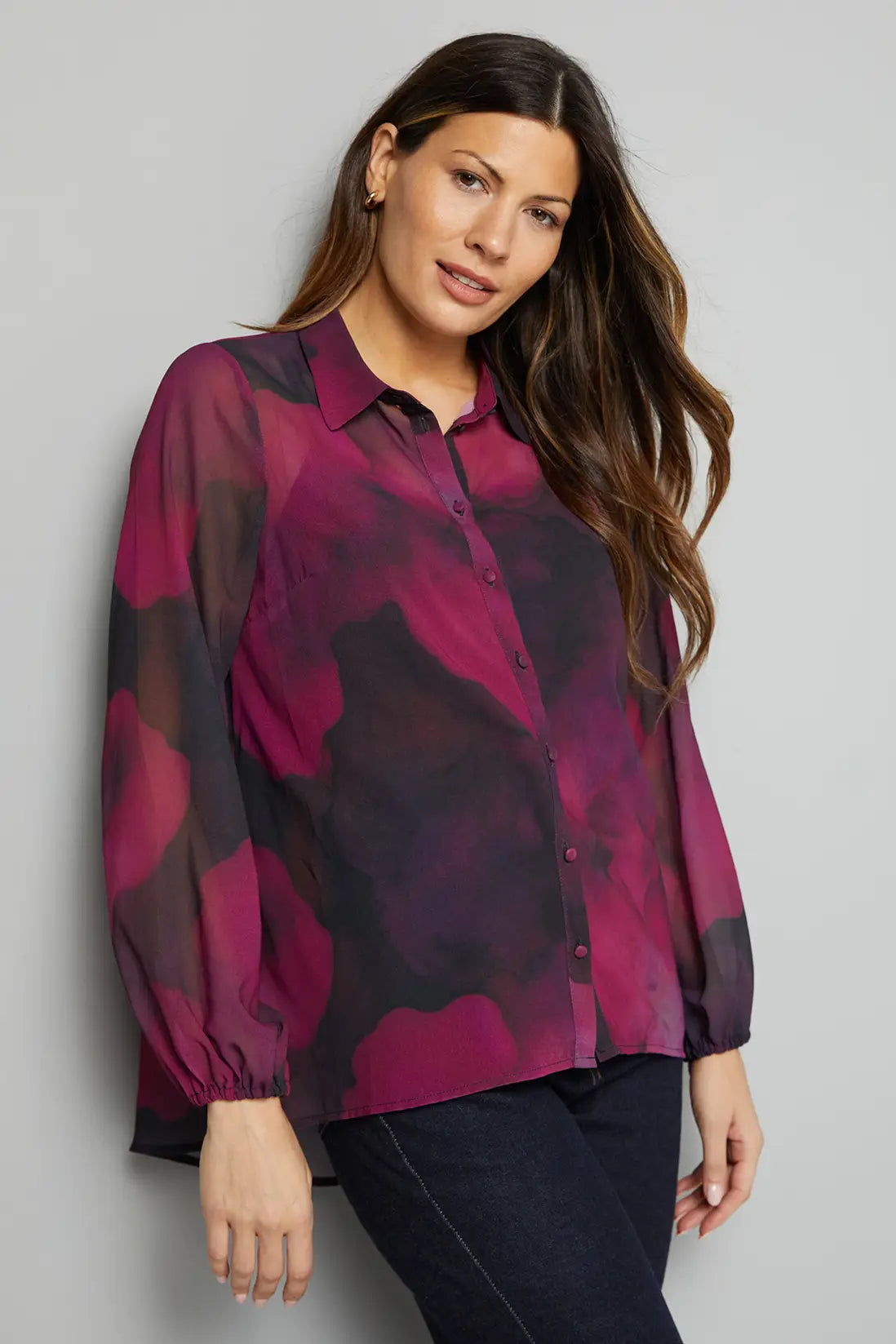 Berry Printed High Low Hem Longline Shirt