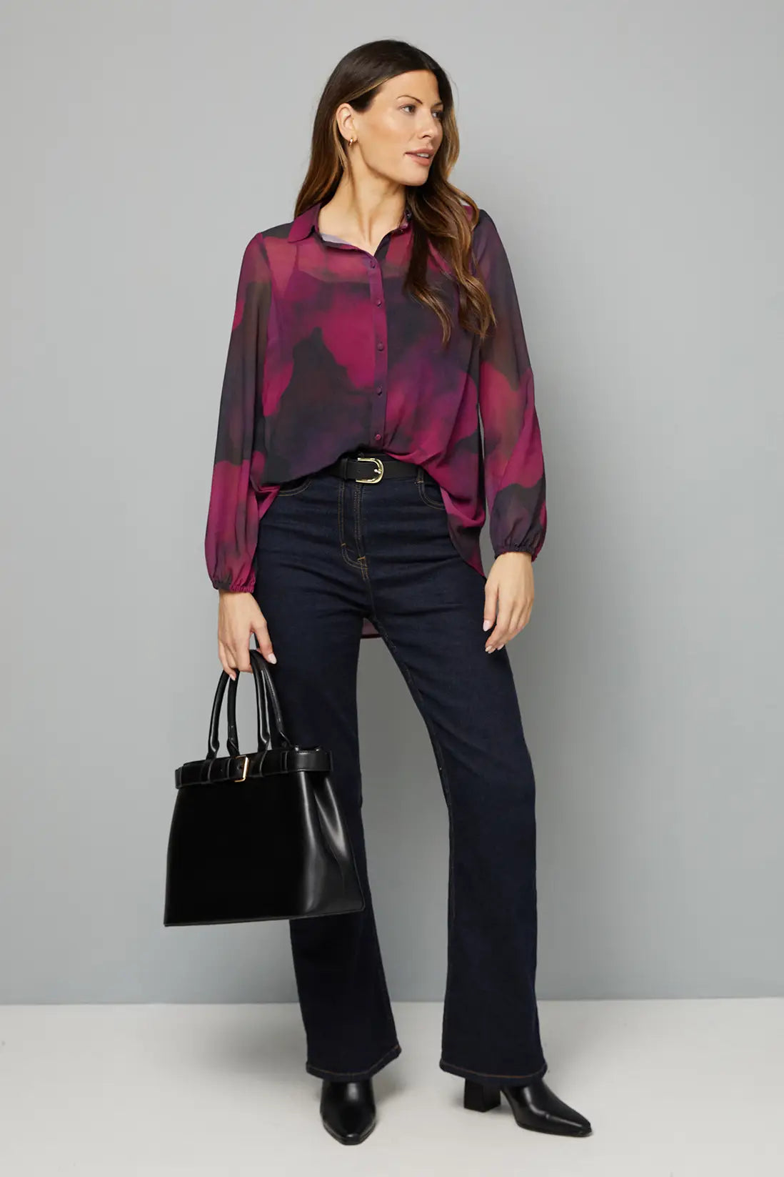 Berry Printed High Low Hem Longline Shirt