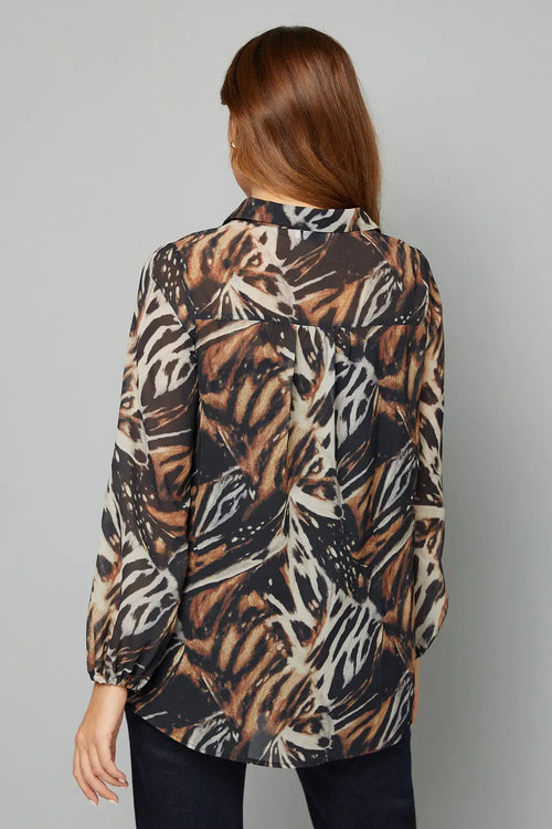 Black Abstract Animal High Low Hem Longline Shirt