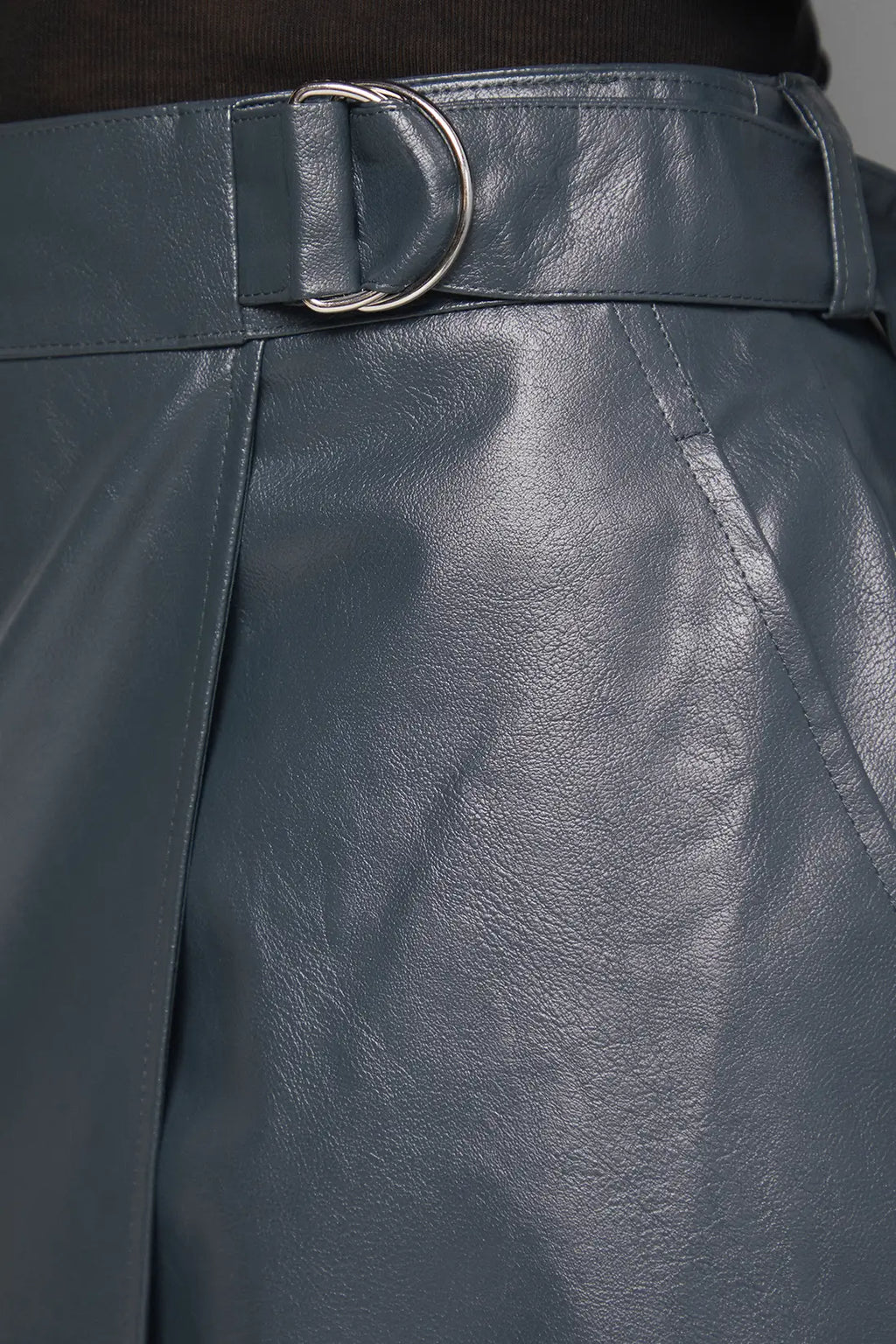 Teal Faux Leather Wrap Midi Skirt